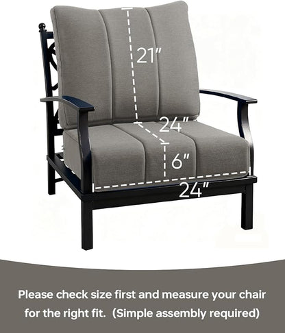 Luxury 24x24x6 Inch Kitty Outdoor Cushions - Water Resistant 1 Set Patio Replacement Seat Cushion for Rattan Wicker Dining Rocking Swivel Chairs Loveseat Couch Sectional Sofa - Grey