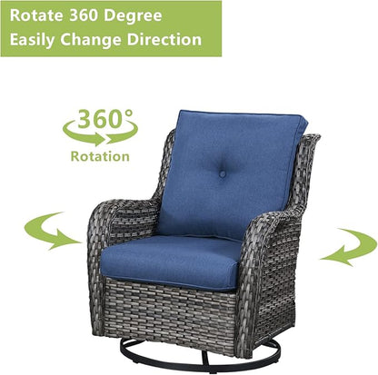 Rilyson 5 Piece Outdoor Patio Furniture Set - Rattan Wicker Patio Conversation Sets with 2 Swivel Rocker Chairs,2 Ottomans and 1 Sofa for Outside Porch Deck Backyard(Mixed Grey/Blue)