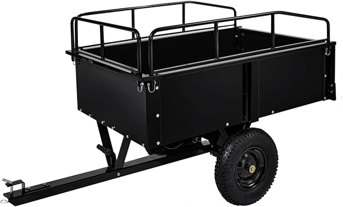 750 LBS Heavy Duty ATV Trailer Tow Behind Steel Dump Cart, 15 Cu. Ft Garden Utility Trailer with Removable Sides & Rear Hitch for Riding Lawn Mower Tractor, Black