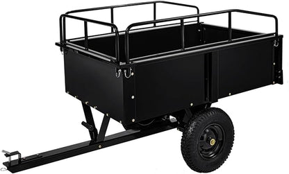 750 LBS Heavy Duty ATV Trailer Tow Behind Steel Dump Cart, 15 Cu. Ft Garden Utility Trailer with Removable Sides & Rear Hitch for Riding Lawn Mower Tractor, Black