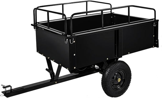 750 LBS Heavy Duty ATV Trailer Tow Behind Steel Dump Cart, 15 Cu. Ft Garden Utility Trailer with Removable Sides & Rear Hitch for Riding Lawn Mower Tractor, Black