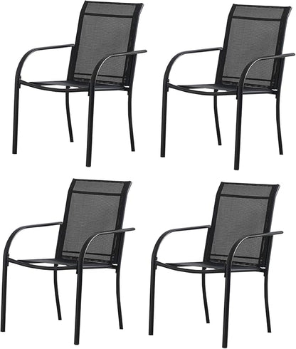 Outdoor Dining Chairs Set of 4, Stackable Patio Chairs with Textilene Fabric, Lightweight Garden Chairs for Poolside, Backyard, Camping, Black