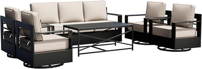 Outdoor Patio Furniture Set, 6-Piece Aluminum Patio Conversation Set All-Weather Metal Outdoor Sectional with 6 Inch Thick Cushions, Deep Setting for Garden, Outside and Porch