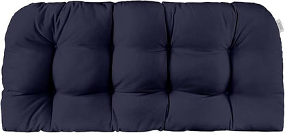 RSH DECOR: Sunbrella Play Tufted Wicker Loveseat Cushion | 41” x 19" | Water and Fade-Resistant Performance Fabric | Outdoor Settee Cushion for Patio Furniture | Play Navy