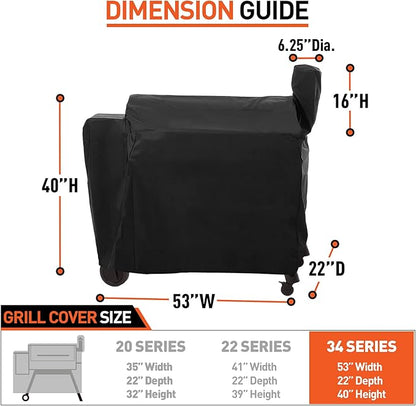 Arcedo Waterproof Pellet Grill Cover Compatible with Traeger Pro 34 Series - Full Length Heavy Duty Wood Pellet Smoker Covers for Texas Elite, Pro 780, Outdoor Barbecue Grill Protector