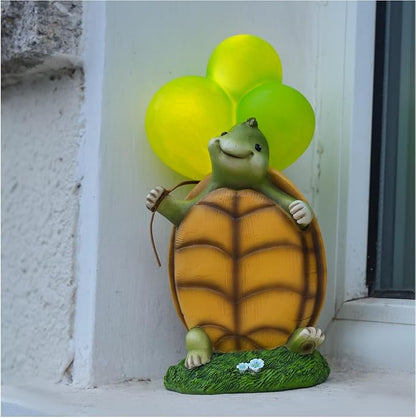 WHIMSYNOOK 10.2" Resin Turtle with Balloon Solar LED Garden Statue Light, Ideal for Porch, Lawn, Yard, Housewarming, or Birthday Gifts for Mom, Family, and Turtie Lovers