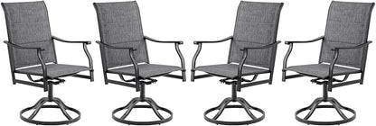 Swivel Patio Chairs Set of 4, Outdoor Patio Dining Chairs with Padded Textilene, Swivel & Rocker Metal Outdoor Dining Chairs All-Weather for Backyard, Gray Fabric with Black Frame