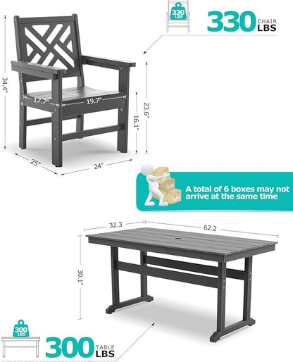 10 Piece HDPE Outdoor Dining Set for 8, Patio HDPE Furniture Set with 2 Table and Umbrella Hole, Outdoor Table and Chairs for Garden, Poolside, Backyard, Deck