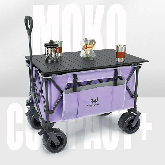 Whitsunday Collasible Wagon, Large Capacity 400Lbs, All-Terrain Wheels Heavy Duty Utility Wagon for Gardening Shopping Fishing Camping Outdoor Picnic Purple