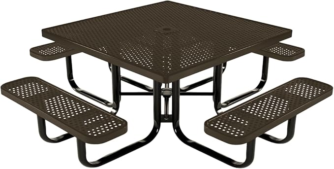 COATEDOUTDOORFURNITURE Heavy-Duty Portable Outdoor Kids Table with Umbrella Hole, Punched Steel Kids Picnic Table, Commercial-Grade, Made in America (46 in, Square, Childrens, Textured Brown)