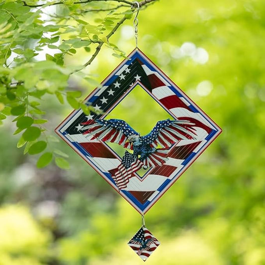 Wind Spinner for Outdoor,12 inch Hanging Wind Sculpture,3D Stainless Steel Flag Eagle Design Wind Spinners Art Ornaments for Garden Yard Balcony Decor (Flag Eagle Wind Spinner)