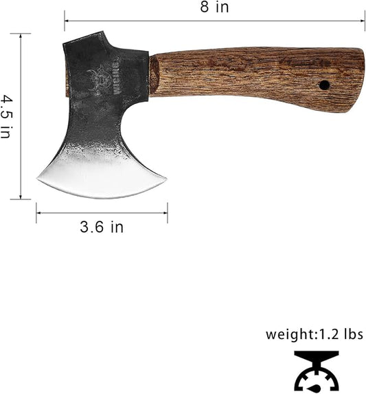Hatchet, 8 Inches Small Hand Axe 1065 Manganese Steel and Beech Wood Handle with Leather Sheath