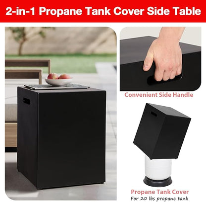 Propane Tank Cover Table, Modern Outdoor Gas Tank Covers, φ16 X 20inch Concrete Tank Storage Box Hideaway Table for Propane Gas Fire Pit and Rectangular Tank Holder with Handles (Black)