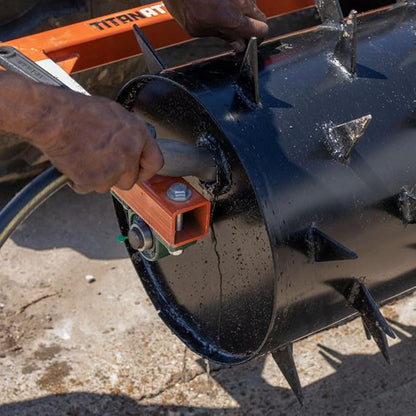 Titan Attachments 3 Point 5 ft Drum Spike Aerator, Fits Cat 1 & 2 Tractors, Tow-Behind Soil Penetrator, Adjustable Weight for Compact Soil, Pull Behind Lawn Tool for Drainage & Fertilization