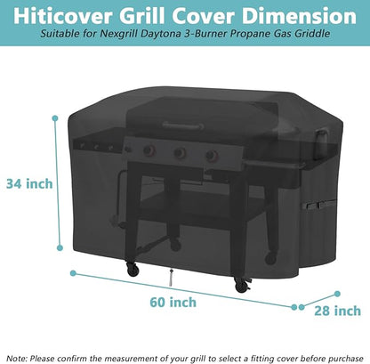 Grill Cover for Nexgrill Daytona 720-1057 3-Burner Griddle, 60 Inch Waterproof Outdoor BBQ Griddle Cover - 60 x 28 x 34 Inch