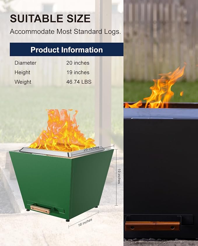 LEGACY HEATING Smokeless Fire Pit, Portable Outdoor Firepits 25 inch, Carry Handle for Backyard Patio Camping Bonfire, Stainless Steel, Ideal for 6-12 People, 46.74 lbs, Green, Cyberpit One Pro