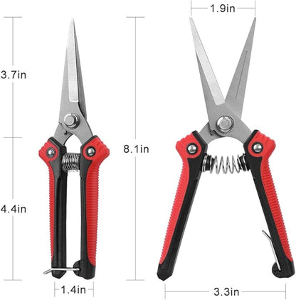 WYF Pruning Scissors, Professional Garden Shears - Straight Stainless Steel Blades - Sharp Gardening Hand Pruner for Garden Harvesting Fruits, Vegetables, Trimming Flowers and Plants, 8.1IN(Red)