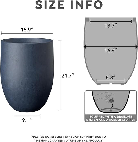 Kante Tall Concrete Planter, 21.7-Inch Height Antique Blue Large Indoor Outdoor Plant Pot with Drainage Hole for Patio Garden Home, Modern Decor for Flowers and Tree