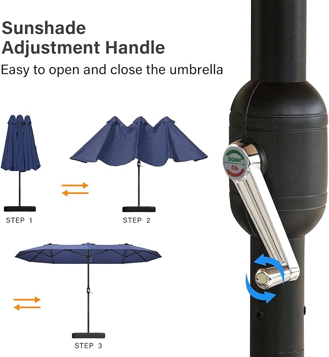 15ft Large Patio Umbrellas with Base Included, Outdoor Double-Sided Rectangle Market Umbrella with Stand, Outside Umbrellas for Poolside Lawn Backyard