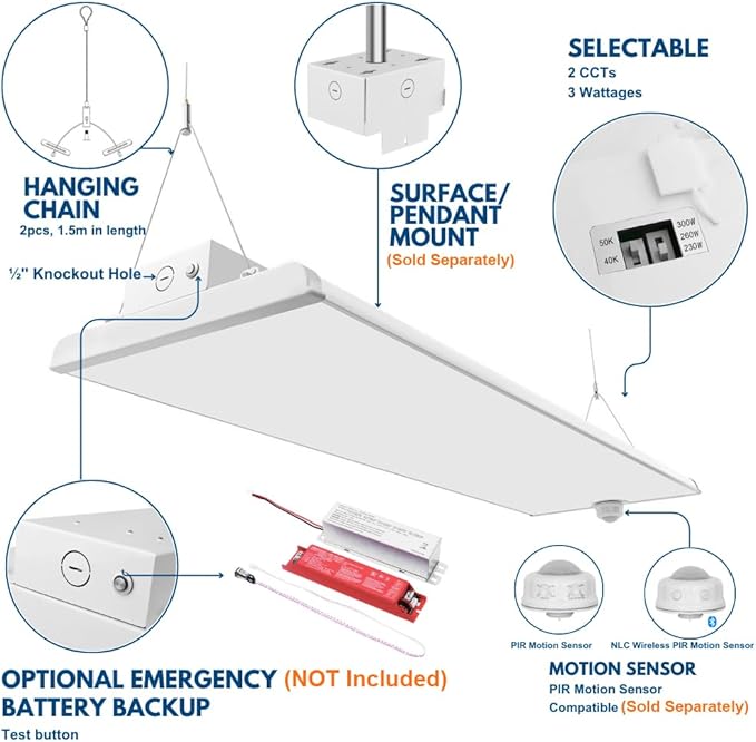 Konlite ALTA LED High Bay Light - 4FT - 300W/260W/230W - 47,500 Lumens - 5000K/4000K Selectable - 120-277V - 1000W Metal Halide Equal