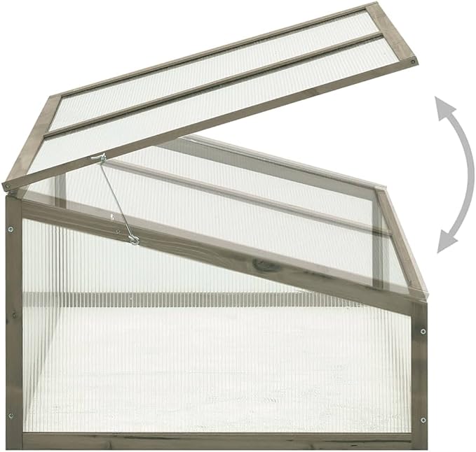 Wooden Garden Greenhouse，Wood Raised Plants Bed Raised Flower Planter Box, Garden Wood Cold Frame Greenhouse Flower Planter, Gray 39.4"x25.6"x15.7" Firwood,-683