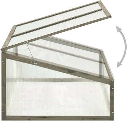 Wooden Garden Greenhouse，Wood Raised Plants Bed Raised Flower Planter Box, Garden Wood Cold Frame Greenhouse Flower Planter, Gray 39.4"x25.6"x15.7" Firwood,-683