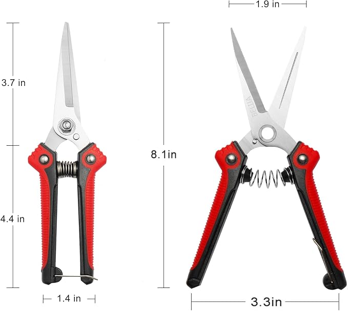 Gardening Scissors Hand Pruner Pruning Shear with Straight Stainless Steel Blades, Flower Cutter Garden Clippers, 8.1 Inch (Green)