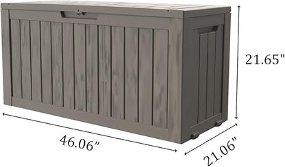 TARKARI 90 Gallon Lockable Resin Deck Box with Wheels, Waterproof & UV-Resistant Outdoor Storage Box for Outdoor Cushion Storage, Garden Tools & Pool Accessories Storage, Gray