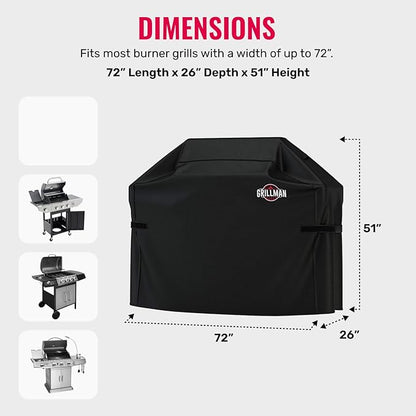 Grillman Grill Cover, BBQ Outdoor Grill Covers, Charcoal, Gas Grills, Waterproof, Rip-Proof, Weather-Resistant, Anti-UV, Barbecue Cover for Weber, Genesis, Charbroil, Nexgrill, etc (Black, 72 Inch)