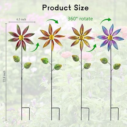Stargarden 4Pcs Metal Outdoor Wind Spinners, Small Pinwheels for Yard, Decorative Garden Stakes for Patio,Lawn, Outdoor