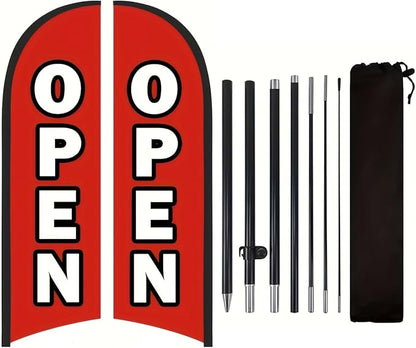Open Flags for Businesses, 9.18FT Double-Sided Outdoor Advertising Swooper Banner with Pole Kit & Ground Stake – Tear-Resistant Polyester Feather Flag for Shops, Events & Promotions