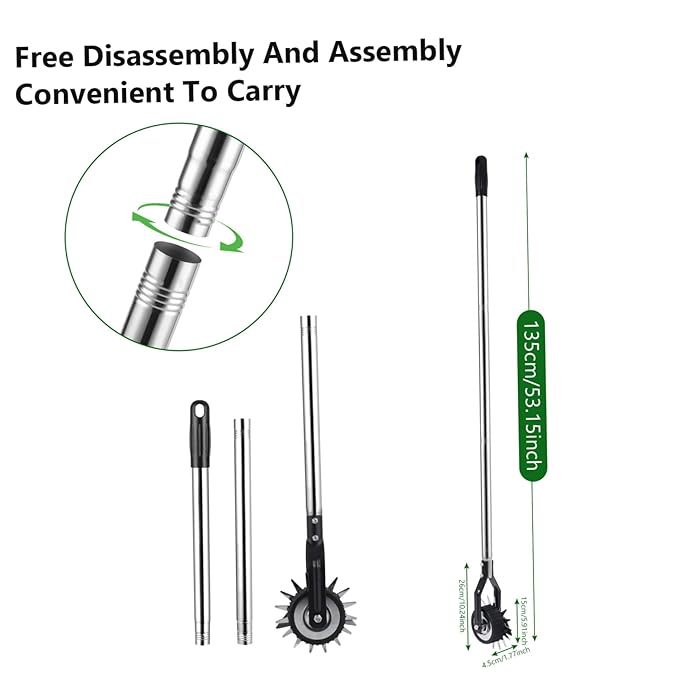 Edger Lawn Tool 53.2 Inch Manual Grass Edger with 3 Sections Stainless Steel Handle and Wheel, Rotary Garden Edging Tool for Landscaping, Sidewalk, Yard