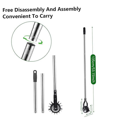 Edger Lawn Tool 53.2 Inch Manual Grass Edger with 3 Sections Stainless Steel Handle and Wheel, Rotary Garden Edging Tool for Landscaping, Sidewalk, Yard