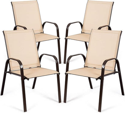 Tangkula 4 Piece Patio Dining Chairs, Outdoor Bistro Chairs W/Curved Armrests, Easy-to-Dry Fabric, Reinforced Steel Frame, Wide & Comfortable Camping Chairs for Garden, Poolside, Backyard (2, Beige)