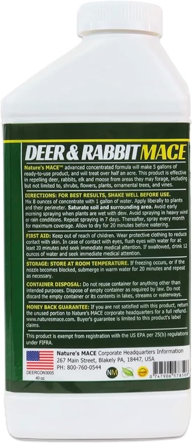 Nature’s MACE Deer and Rabbit Mace, Deer Repellent Spray, Plants, Lawns, Flowers, Gardens, Deer Repellent Spray, Keep Deer Out, Deterrent, All-Season Protection, 1 Gallon Concentrate, Treats 2 Acres