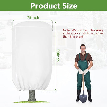 ANGAR Rounded Top Plant Covers Freeze Protection for Winter, Plant Covers for Winter, 75" X 90" Tree Frost Protection Blankets Outdoor with Zipper/Drawstring, for Shrub Bush Fruit Tree Potte(White)