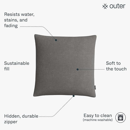 Outer Outdoor Throw Pillow with OuterWeave Performance Fabric, Decorative Outdoor Pillow for Patio & Outdoor Furniture, Includes Machine Washable Pillow Cover and Insert - Dark Pebble Gray, 18"x18"