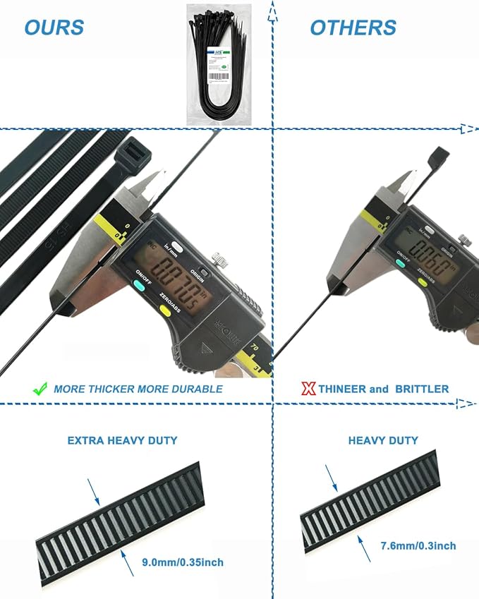 HS Long Heavy Duty Cable Tie Straps Plastic (50 Pack) Outdoor Strong Large Zip Ties 30 Inch,Industrial Zipties 200 Pound Strength UV Black