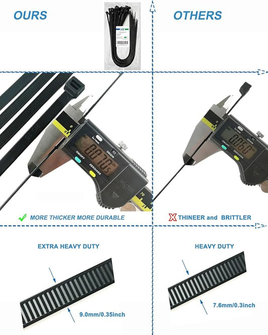 HS Long Heavy Duty Cable Tie Straps Plastic (50 Pack) Outdoor Strong Large Zip Ties 30 Inch,Industrial Zipties 200 Pound Strength UV Black