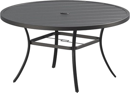 VICLLAX Outdoor Patio Round Dining Table, 50"x 50" Metal Slatted Round Tabletop with Adjustable Umbrella Hole for Deck Lawn Garden Backyard, Black