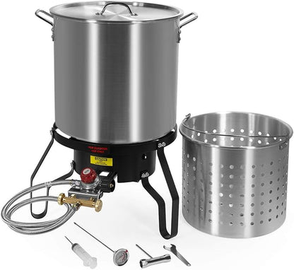 Barton 3PCS 52 Quart High-Pressure Turkey Deep Fryer Propane Burner All Purpose 80,000 BTU Boiler Roaster Seafood Crawfish Pot Boiling Cajun Gas Stove