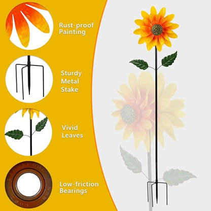 Viveta Sunflower Outdoor Wind Spinner, 4 Layers Metal Wind Spinners, Decorative Pinwheels for Yard Patio Lawn Garden