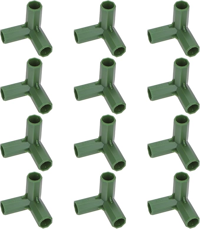12 Pcs 11mm Greenhouse Frame Building Connectors, 3 Way Right Angle Pipe Fitting for Grape Trellis/Sunscreen Shed/Gardening Plant Stakes, Greenhouse Accessories [Green]