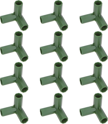 12 Pcs 11mm Greenhouse Frame Building Connectors, 3 Way Right Angle Pipe Fitting for Grape Trellis/Sunscreen Shed/Gardening Plant Stakes, Greenhouse Accessories [Green]
