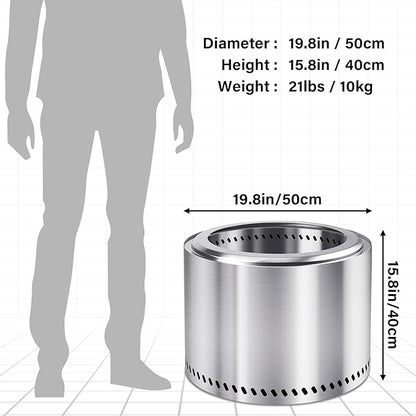 HGD 20 Inch Smokeless Patio Fire Pit, Outdoor Wood Burning Stove, Stainless Steel Firepit for Backyard, Patio, Garden, Picnic