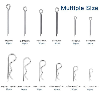 Boatsea 420Pcs Cotter Pin Assortment Kit R Clips Spring Retaining Hair Pins Assortment Kit, Including 6 Sizes 200PCS Cotter Pins and 6 Sizes 220PCS Hairpin Pins, Zinc-Plated
