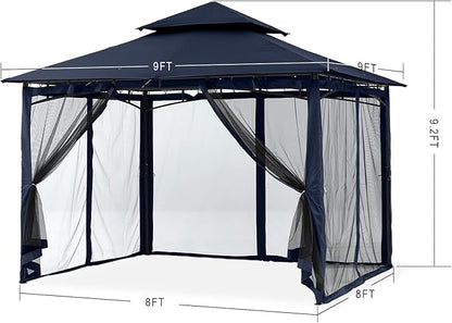 MASTERCANOPY Outdoor Garden Gazebo for Patios with Stable Steel Frame and Netting Walls (9x9,Navy Blue)