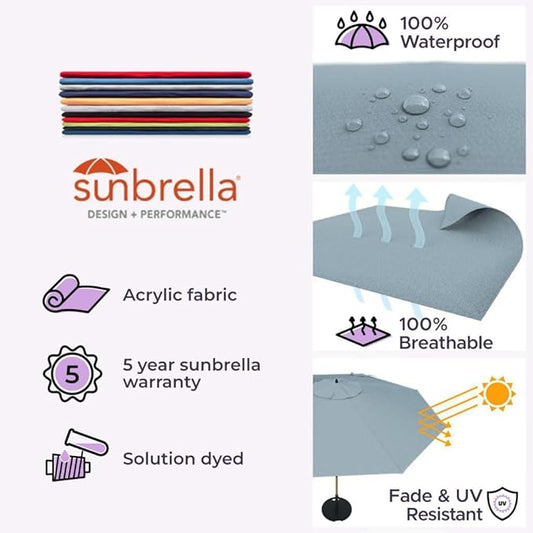 Midtown Umbrellas The Swilt 8 Feet Patio Umbrella in Sunbrella Canvas Haze Acrylic Fabric - Fiberglass Ribs, Auto-Tilt Aluminum Frame For Backyard, Deck, Garden, Pool - White Pole