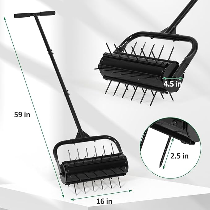 SMONTER Manual Lawn Aerator, 17” Heavy Duty Rolling Aerator Lawn Tool for Yard Garden, Aeration Tool with Spike Soil Penetrator