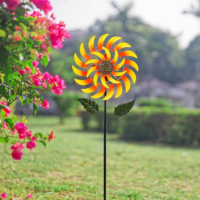 Viveta Wind Spinners for Yard and Garden, Sunflower Metal Wind Spinners,57 * 13 Inch Wind Sculpture for Yard Patio Lawn Garden